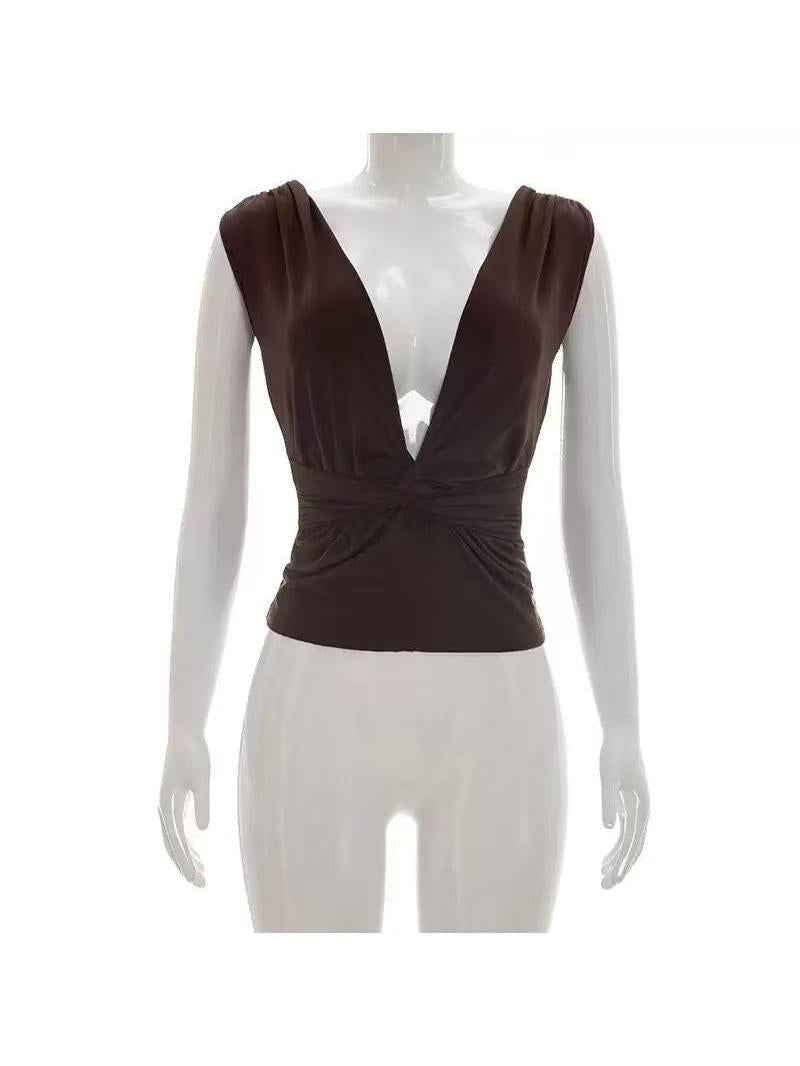 Twist Front Deep V Crop Top