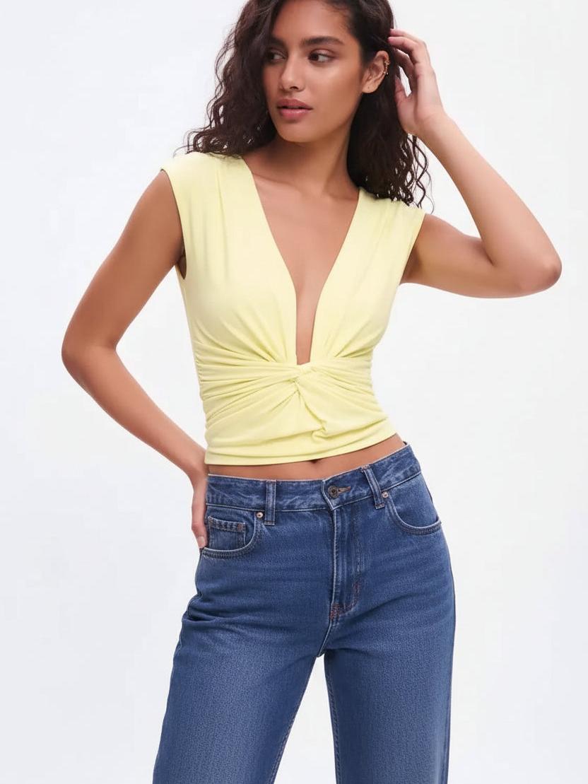 Twist Front Deep V Crop Top