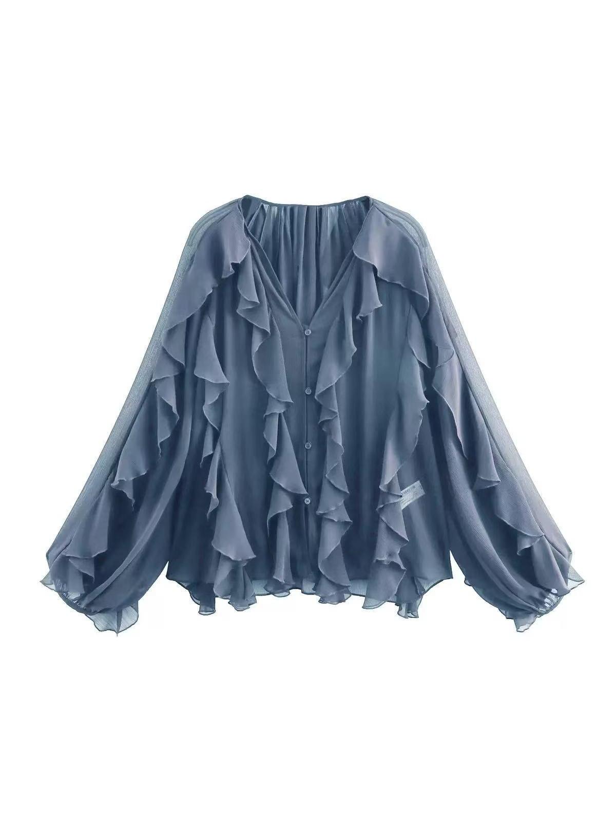 Ruffles V Neck Full Sleeve Top