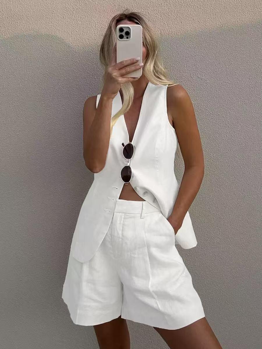 Linen vest and shorts co‑ord set