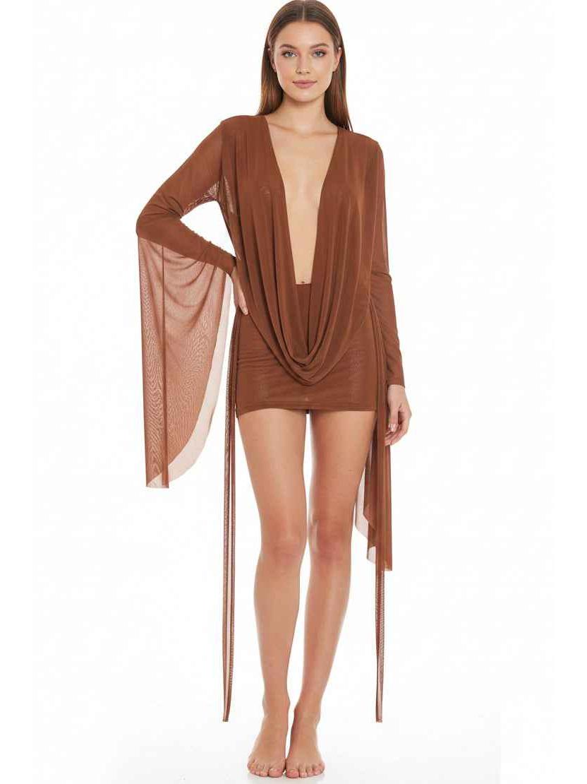 Sun‑Drape Sheer Mesh Cover‑Up Dress