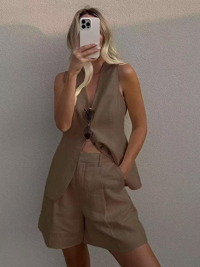 Linen vest and shorts co‑ord set