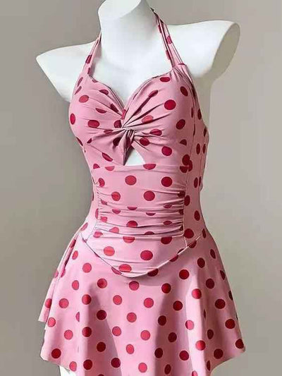 Vintage Polka Dot Halter Swim Dress & Briefs Set