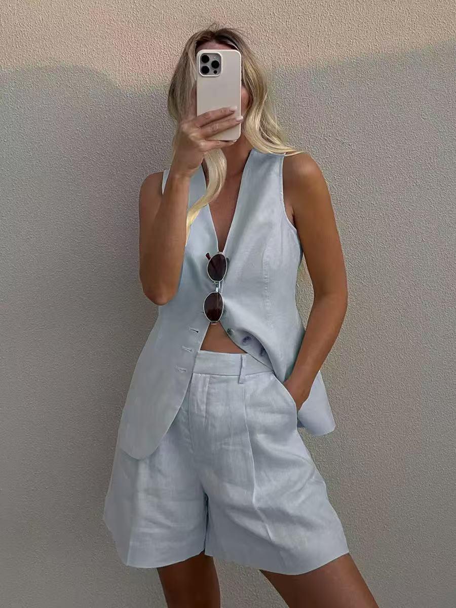 Linen vest and shorts co‑ord set
