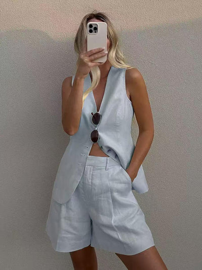 Linen vest and shorts co‑ord set
