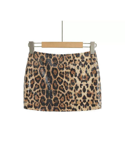 Animal Print Sequins Short Skirt