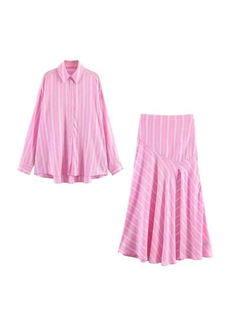 Capri Striped Oversized Shirt & Midi Skirt Co-ord Set