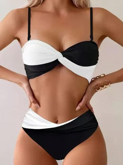 Monochrome Muse Twist Bikini Swimsuit Set by Swimwears, black and white classic bikini on sale