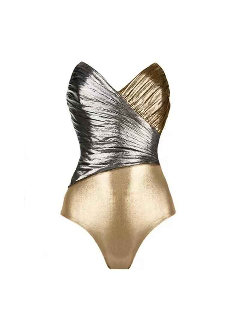 Aurelia Metallic Crinkle Colorblock Monokini
