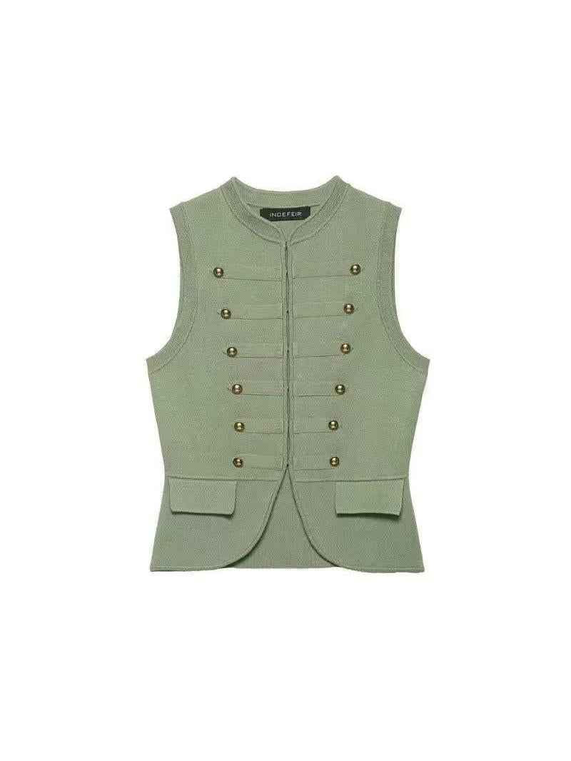 Regal Brass Button Vest Top