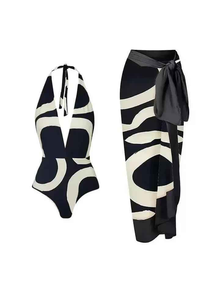 Monaco Abstract Halter Monokini & Sarong Set
