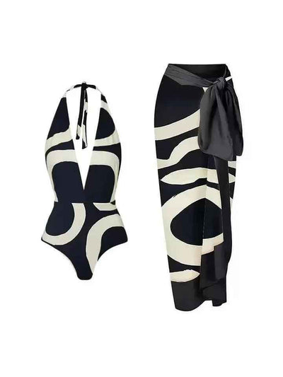 Monaco Abstract Halter Monokini & Sarong Set