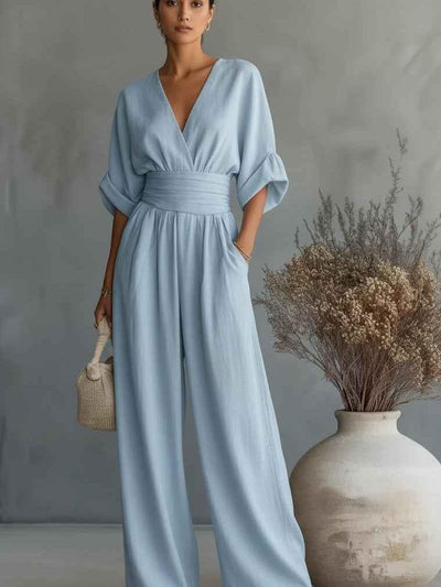 Serene Linen Belted Wide‑Leg Jumpsuit