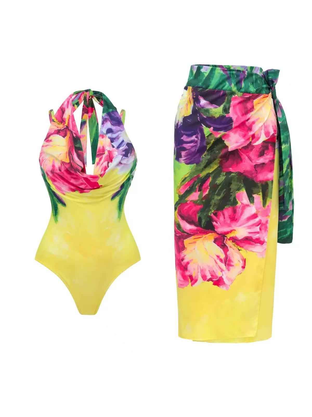 Tropical Sunrise Halter Swimsuit Set