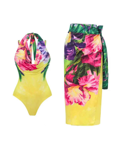 Tropical Sunrise Halter Swimsuit Set