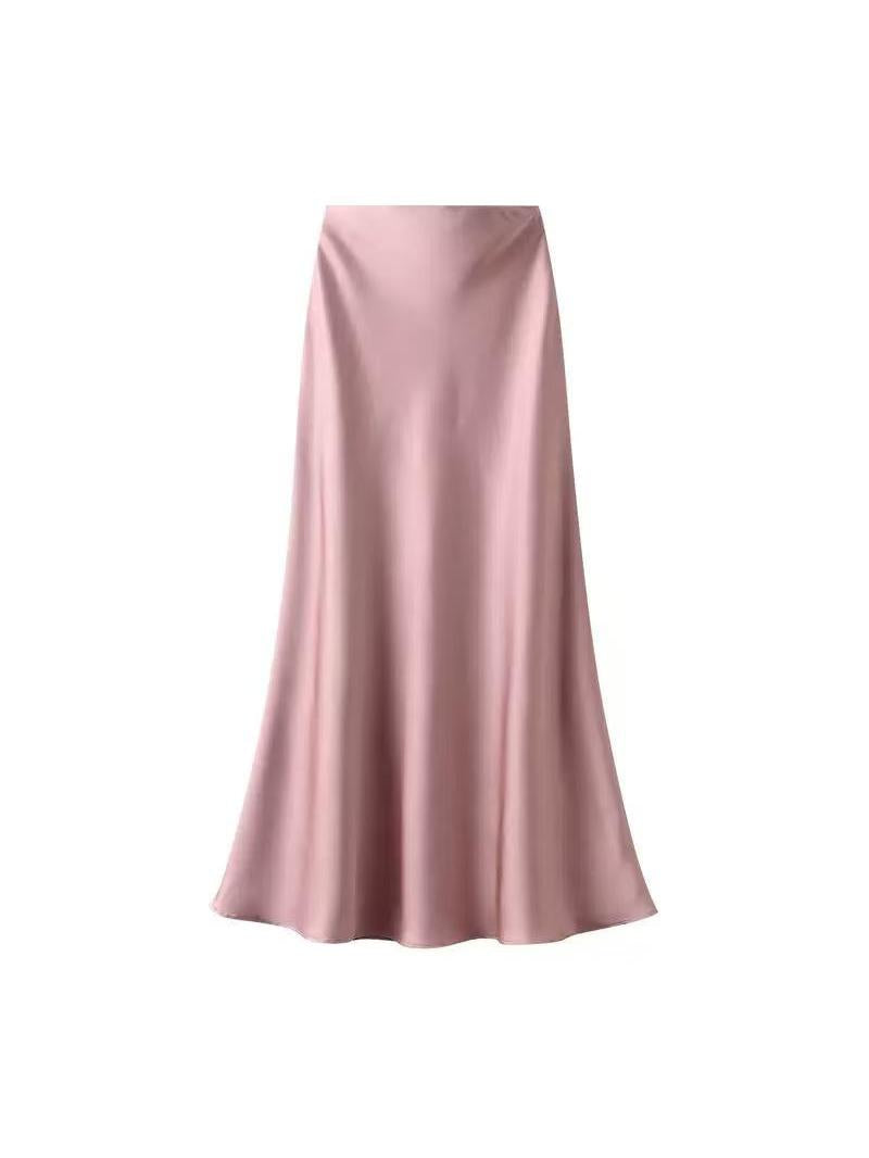 High Waist Satin Ankle Length Long Skirt