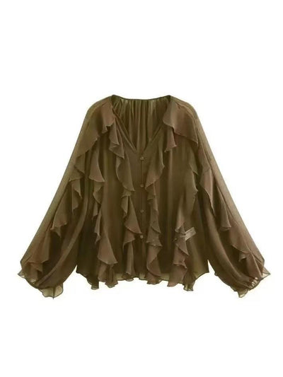 Ruffles V Neck Full Sleeve Top