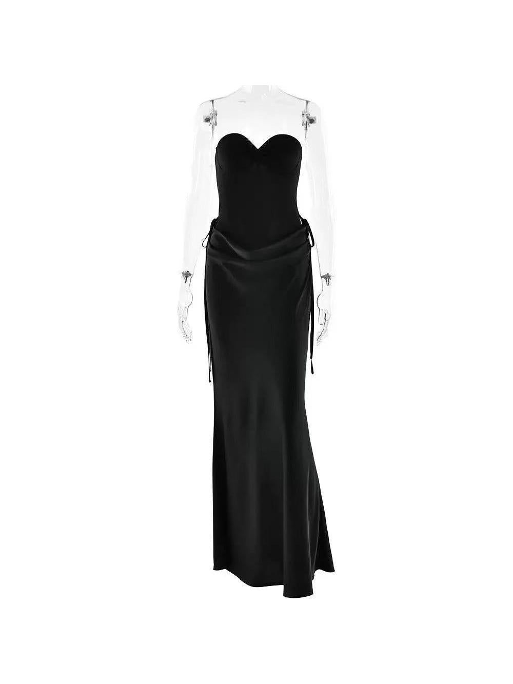 Strapless Drape-Waist Satin Corset Maxi Dress