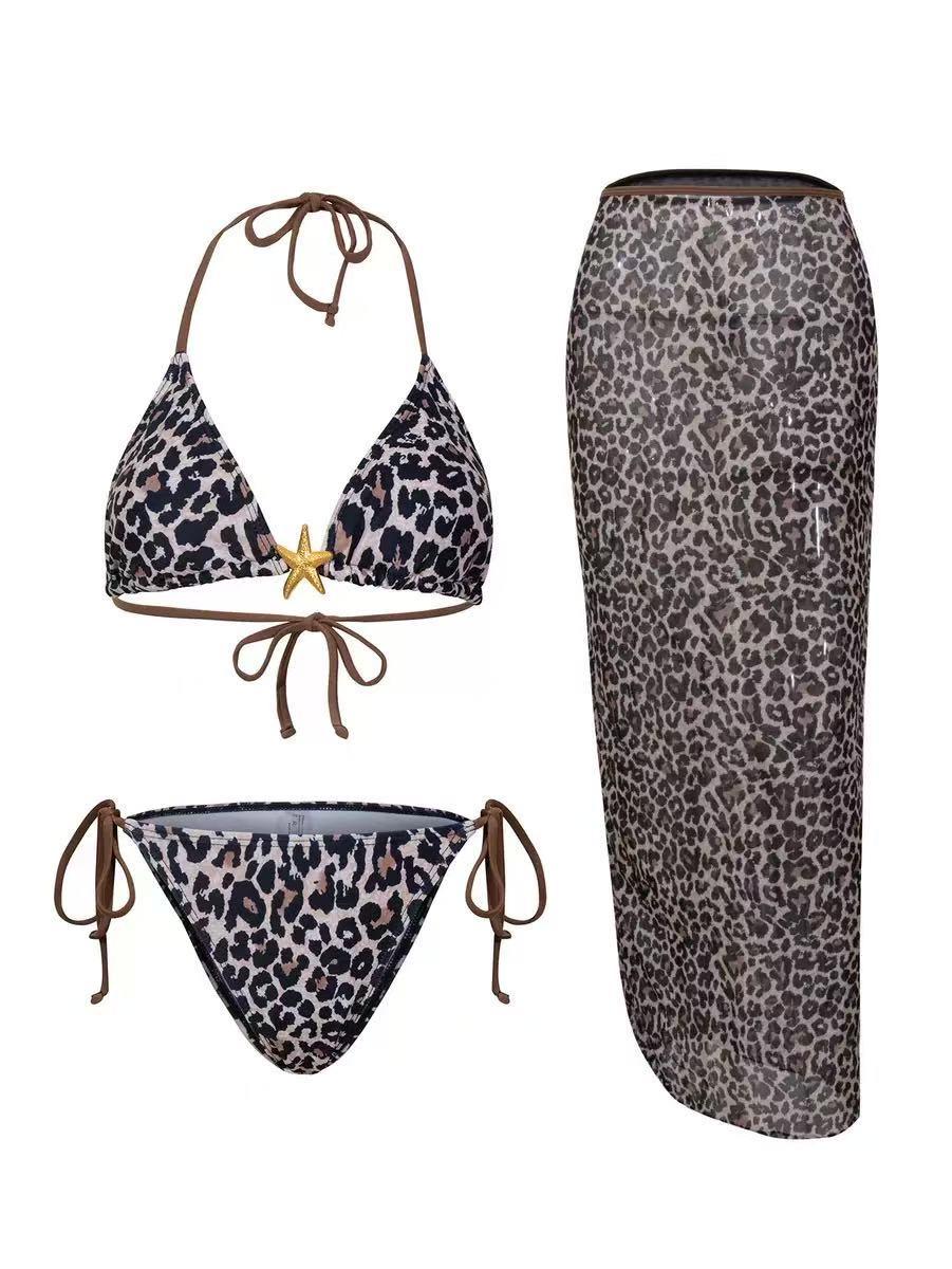 3 Piece Printed Bikini Swimsuit Set With Skirt