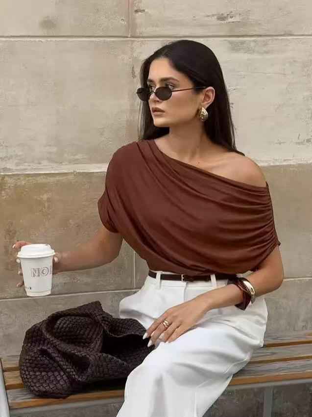 Café Draped One-Shoulder Top