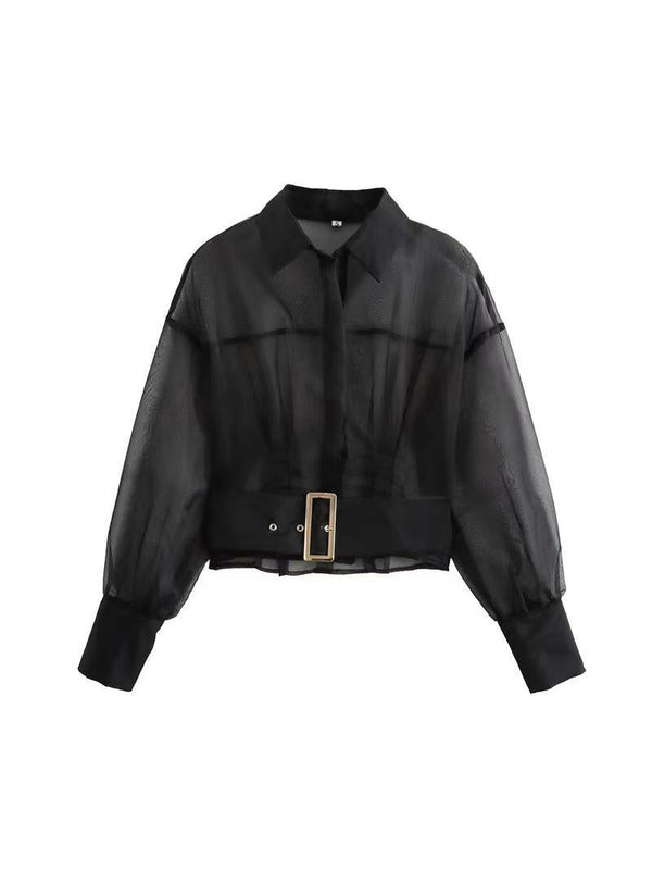 Bell Sleevees See Through Shirt With Attached Belt 