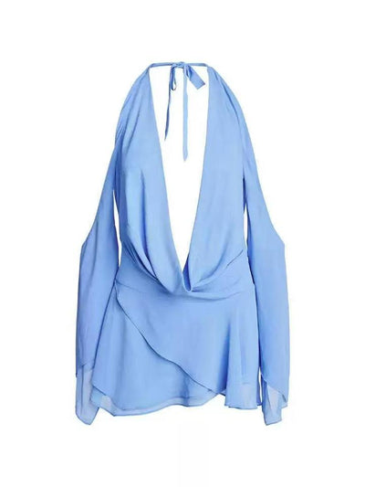 Halterneck Deep Neck Short Backless Dress