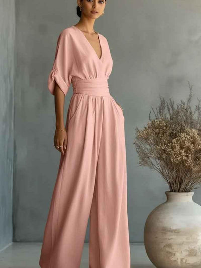 Serene Linen Belted Wide‑Leg Jumpsuit