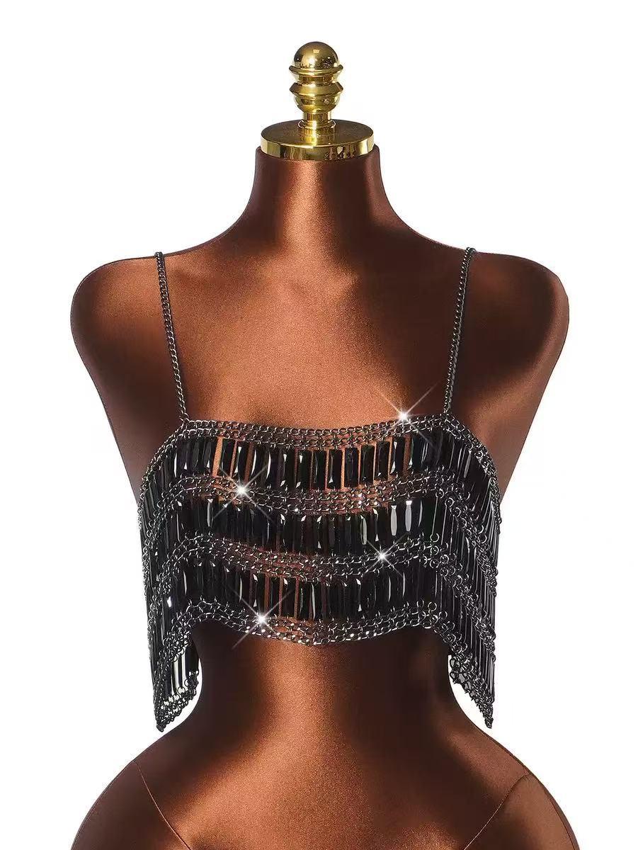 Crystal Luxe Cascade Bralette Top by Exclusives, silver-tone chain-fringe bra on sale