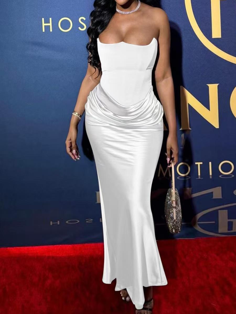 Velvet Sera Tube Corset Ruched Maxi Dress