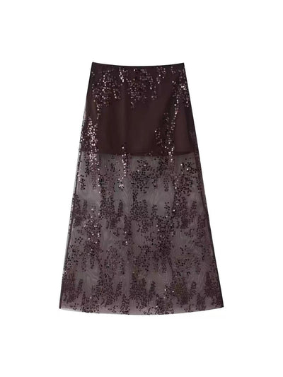 Ombre Sequin Sheer Maxi Skirt in black to plum with floral sequins by Exclusives