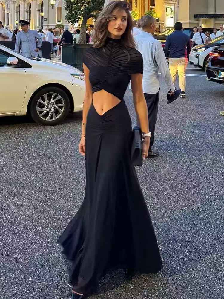 Twisted Cutout High-Neck Maxi Dress