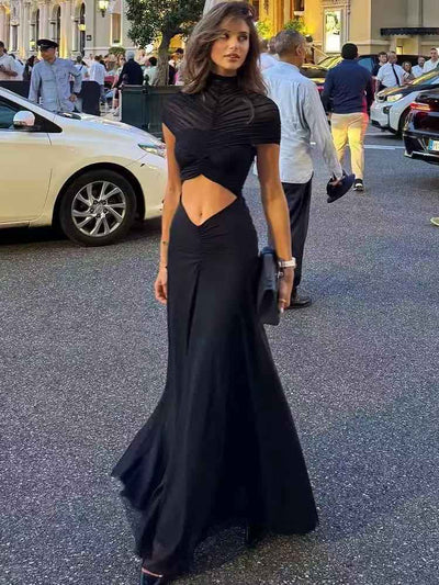 Twisted Cutout High-Neck Maxi Dress