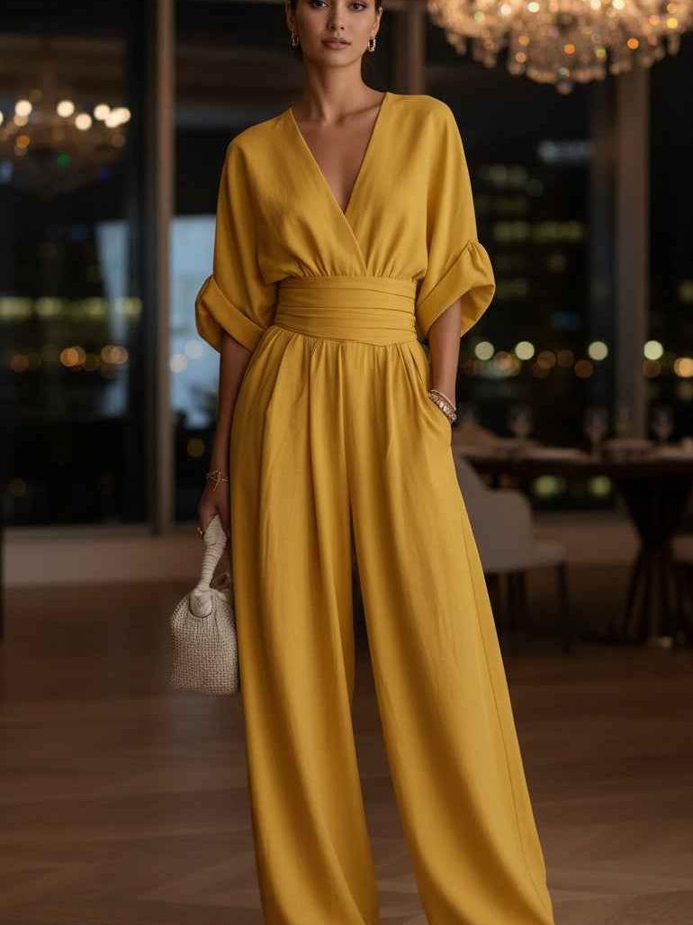 Serene Linen Belted Wide‑Leg Jumpsuit