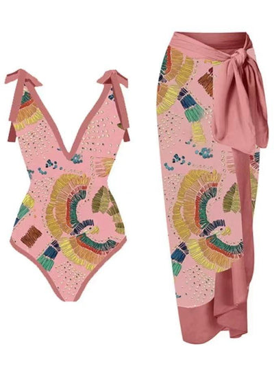 Printed Swimsuit & Skirt Swimsuit Set