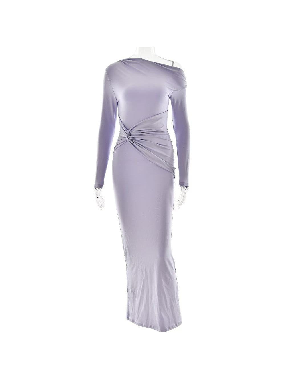 One Shoulder Shimmer Ruched Full Sleeves Maxi Dress One Shoulder Shimmer Ruched Full Sleeves Maxi Dress