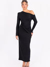 One Shoulder Shimmer Ruched Maxi Dress