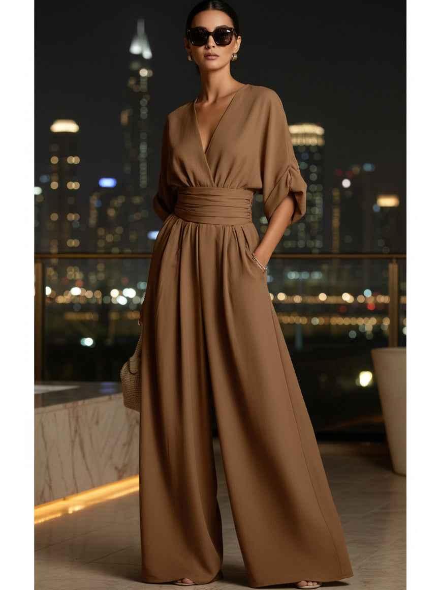 Serene Linen Belted Wide‑Leg Jumpsuit