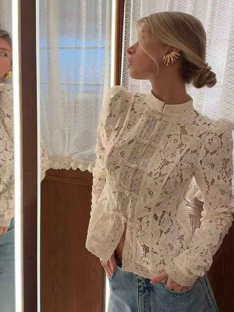 Victorian Lace High-Neck Blouse