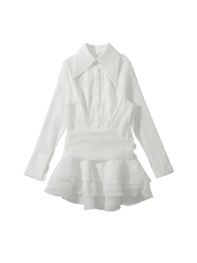 Ruffle Ruched Short Shirt Dress