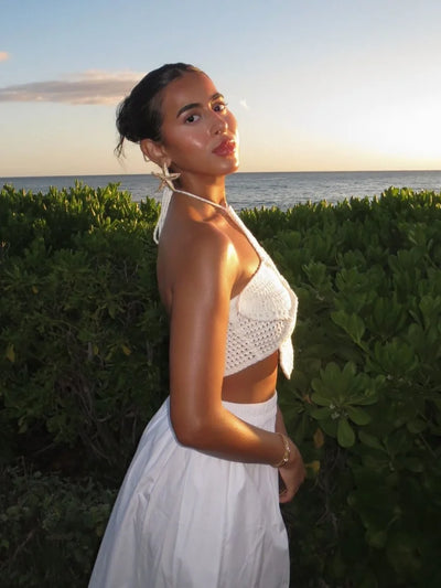 Crochet butterfly halter crop top