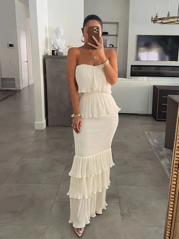 Strapless Ruffle Tiered Smocked Frill Dress