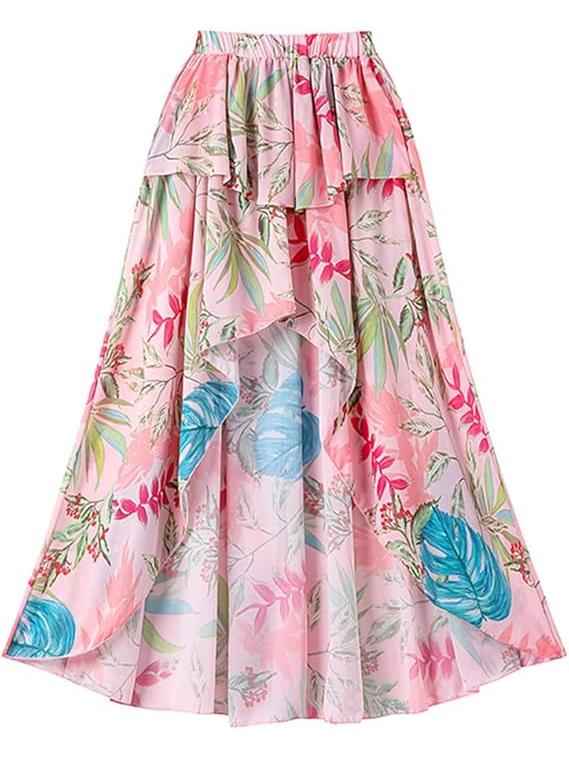 Tropical Ruffle One-Shoulder Swimsuit & High-Low Skirt Set