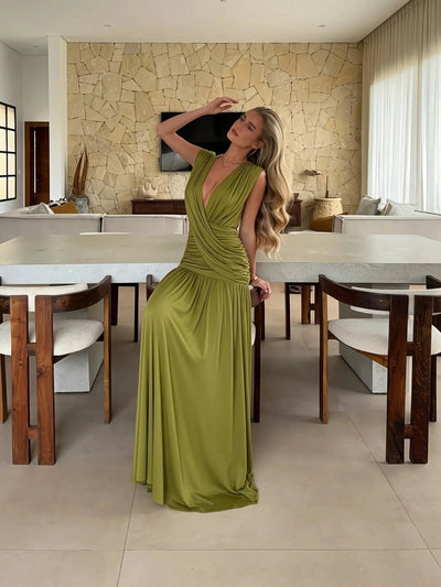 Sienna Draped Maxi Dress, olive green, EXCLUSIVES dress on sale