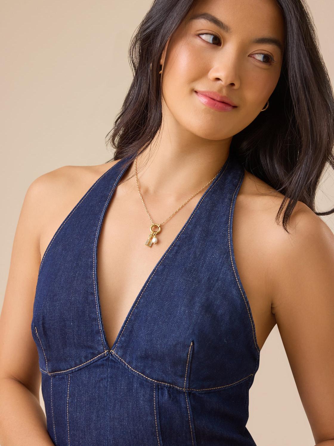 Denim Halterneck Backless Short Dress