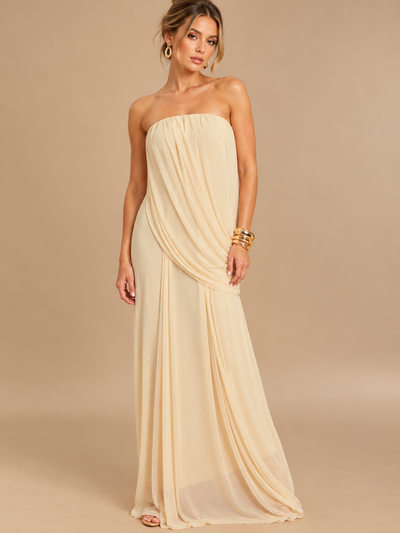 Ivory strapless drape maxi dress by Exclusives, Dresses on Sale