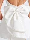 Pearl Beaded Backless Bow Flare Short Dress