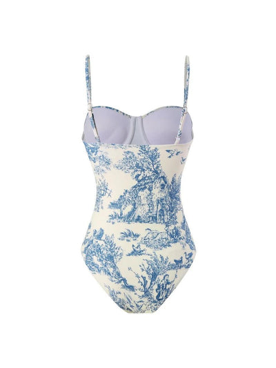 Corset Floral Print Swimsuit Set With Skirt