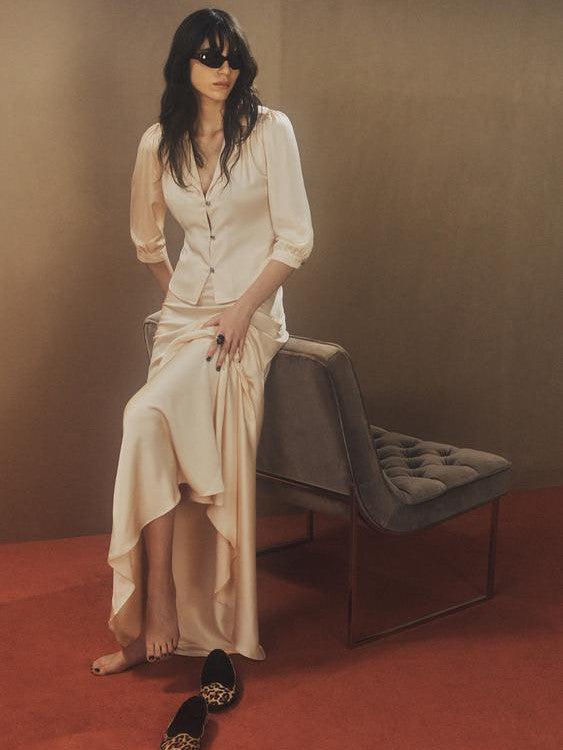 Rhinestone Button-up Shirt & Mermaid Skirt Coord Set