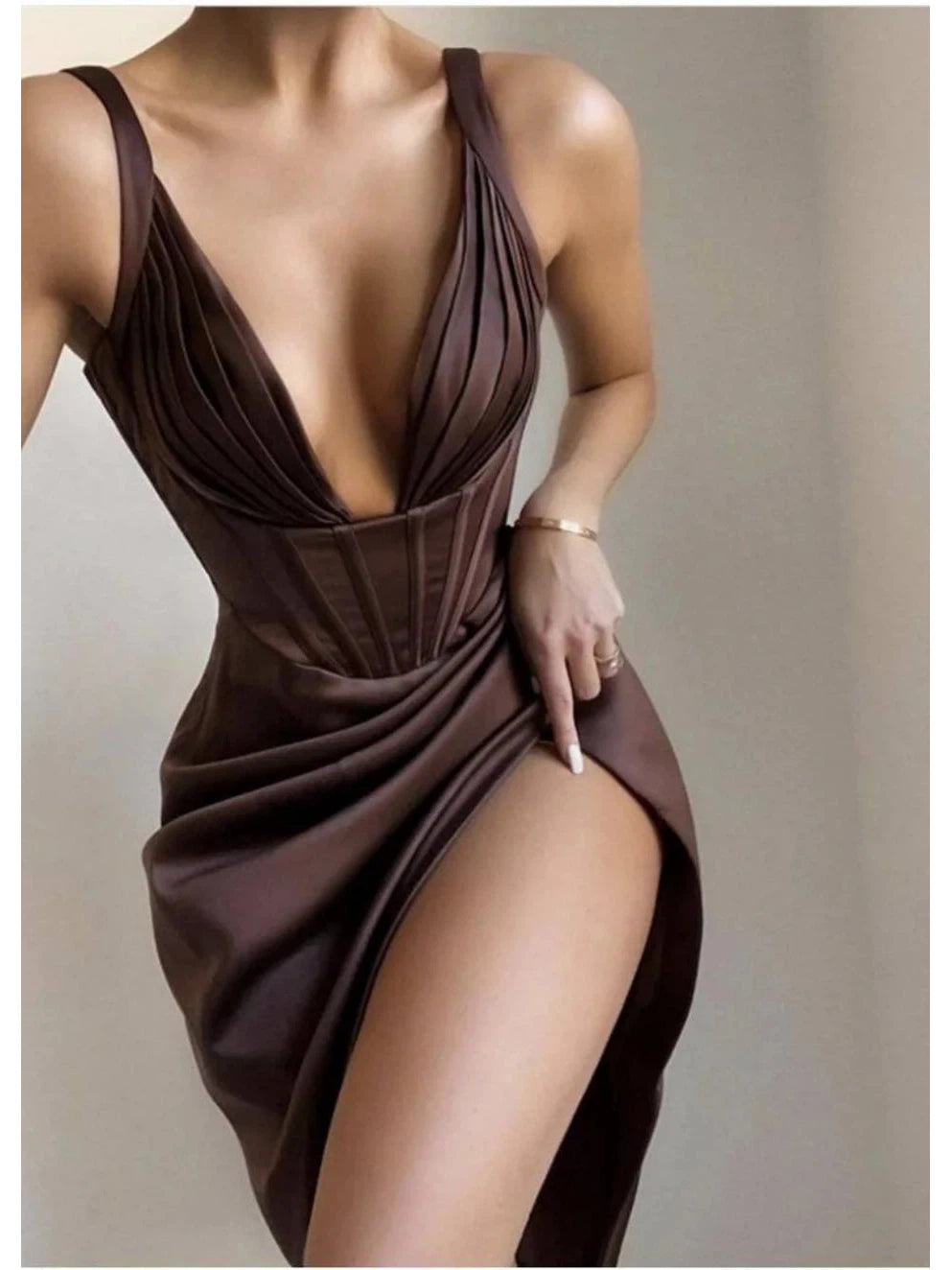 Pleated Corset High Slit Short Dress Pleated Corset High Slit Short Dress