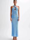 Flower Applique Halterneck See Through Cutout Maxi Dress